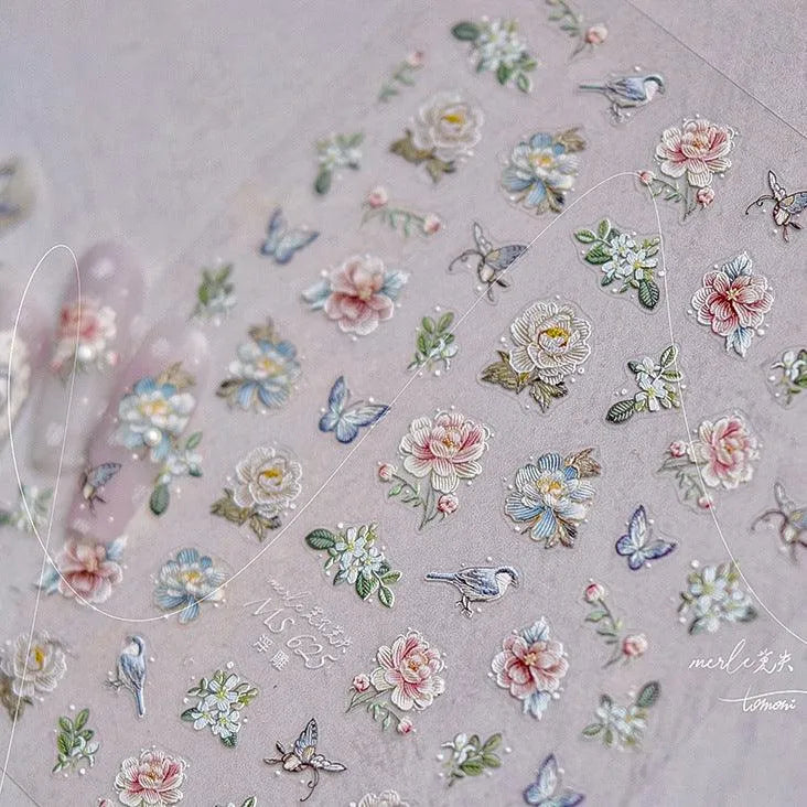 Retro Flower Nail Art Stickers Adhesive Rose Leaf Sticker Decals 