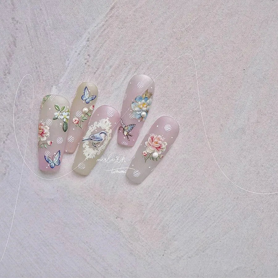 Retro Flower Nail Art Stickers Adhesive Rose Leaf Sticker Decals 