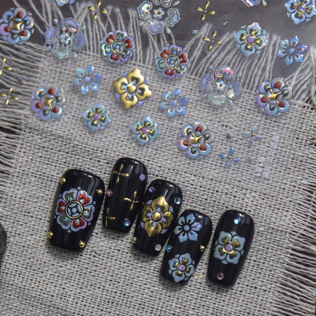Retro Mother-of-Pearl Nail Stickers - Holo Floral Decals 6181