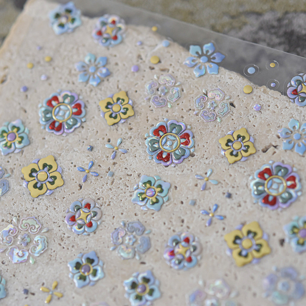 Retro Mother-of-Pearl Nail Stickers - Holo Floral Decals 6181