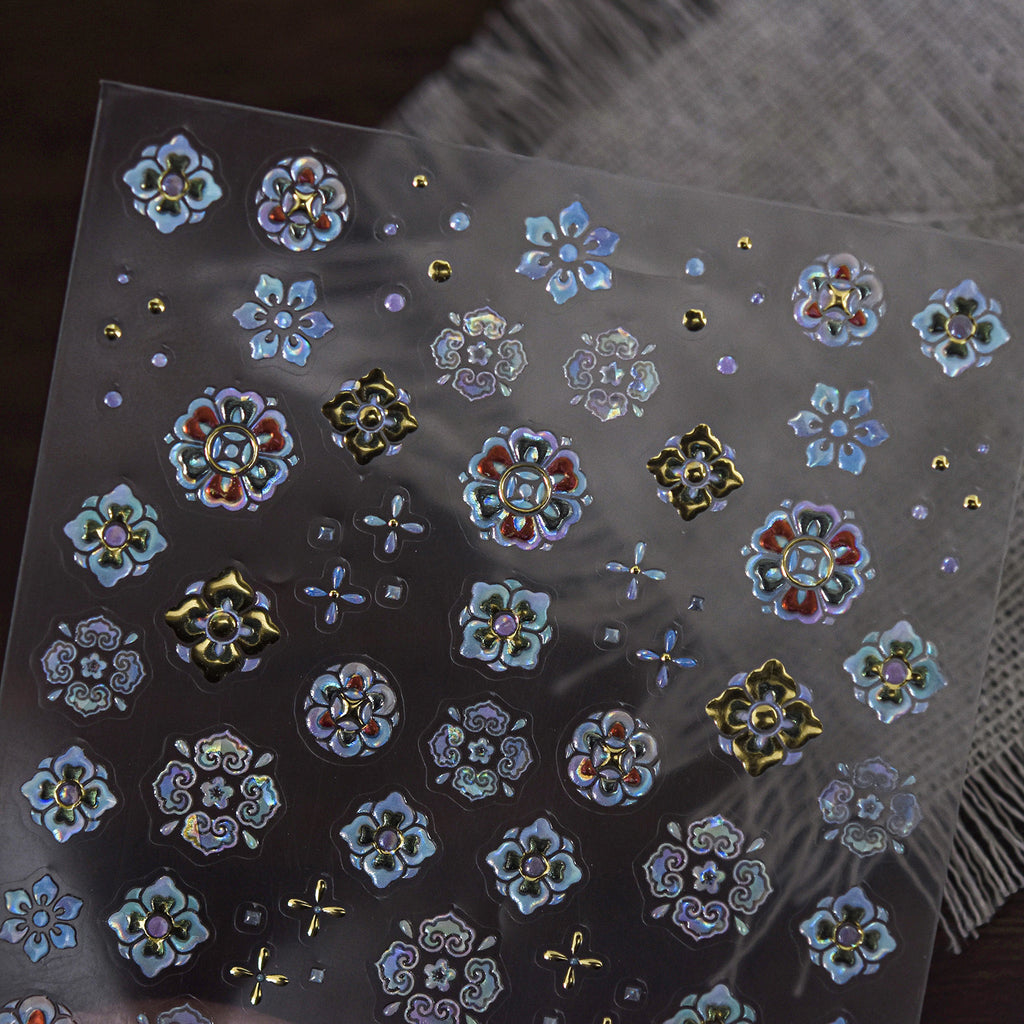 Retro Mother-of-Pearl Nail Stickers - Holo Floral Decals 6181