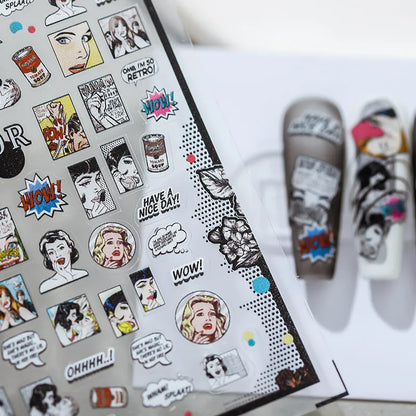 Retro Pop Girl Nail Art Stickers Vintage Street Graffiti Adhesive Sticker Decals 