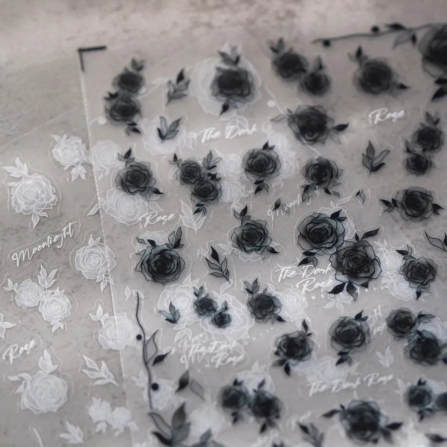 Retro Rose Nail Art Stickers Adhesive Slider Ultra-thin Dark Rose Flower Sticker Decals TS3568