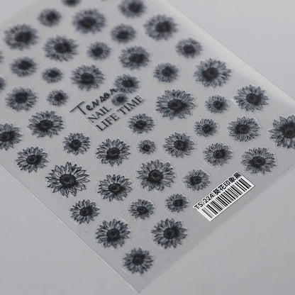 Retro Sunflower Nail Art Stickers Black White Sunflowers Adhesive Sticker Decals 