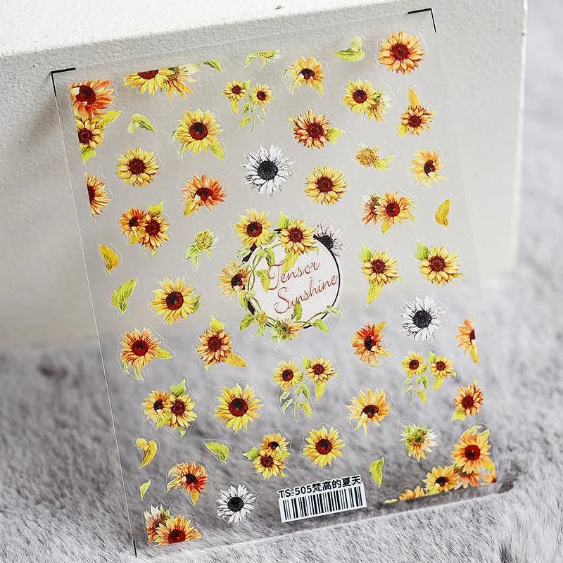 Retro Sunflower Nail Art Stickers Sunflowers Floral Adhesives Sticker Decals 