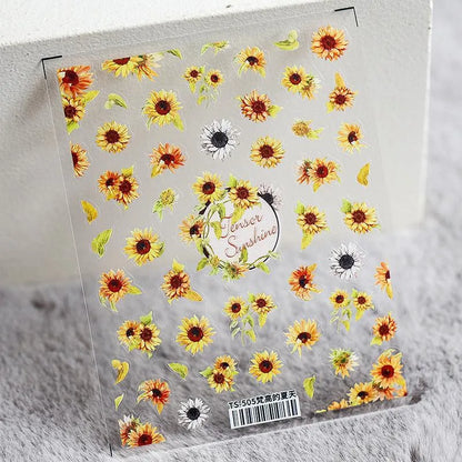 Retro Sunflower Nail Art Stickers Sunflowers Floral Adhesives Sticker Decals 