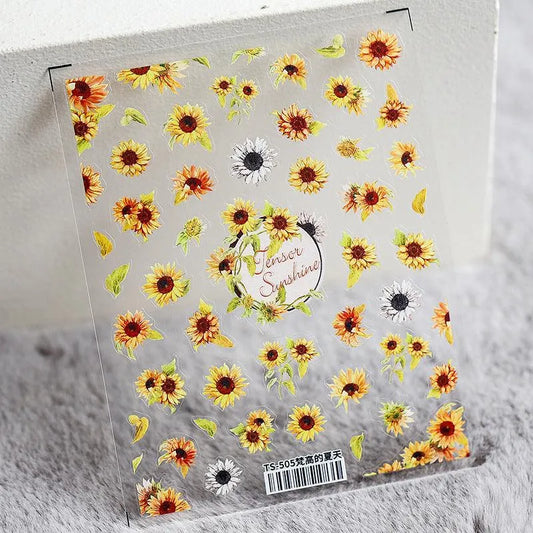 Retro Sunflower Nail Art Stickers Sunflowers Floral Adhesives Sticker Decals 