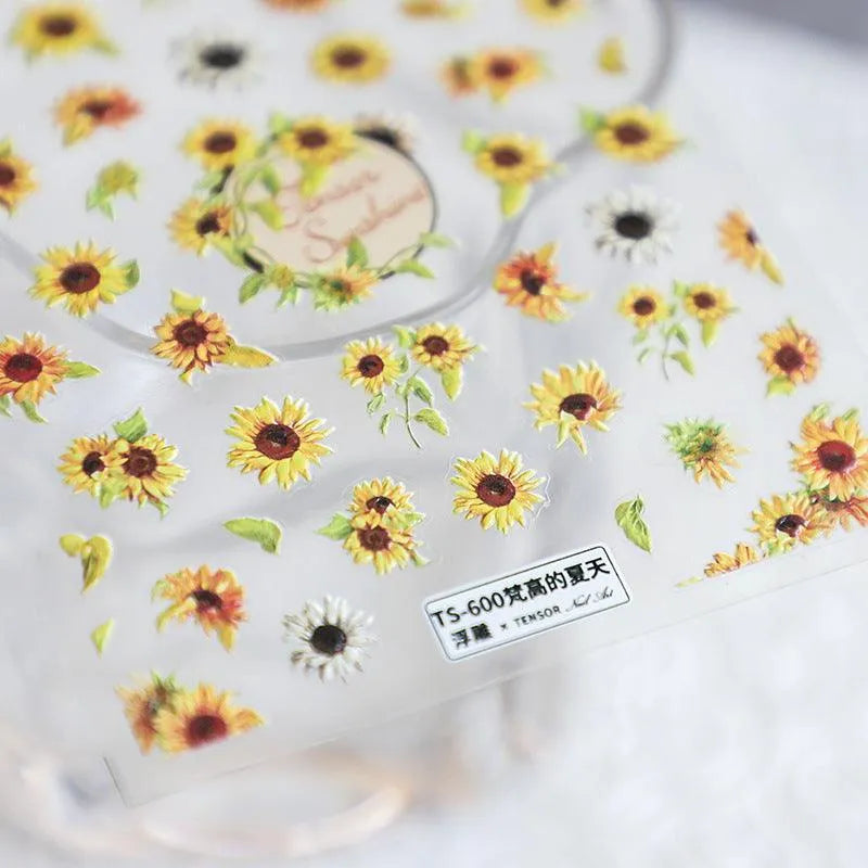 Retro Sunflower Nail Art Stickers Sunflowers Floral Adhesives Sticker Decals 