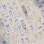 Ribbon Bow Nail Art Stickers Adhesive Embossed Pink Purple Bow Sticker Decals 