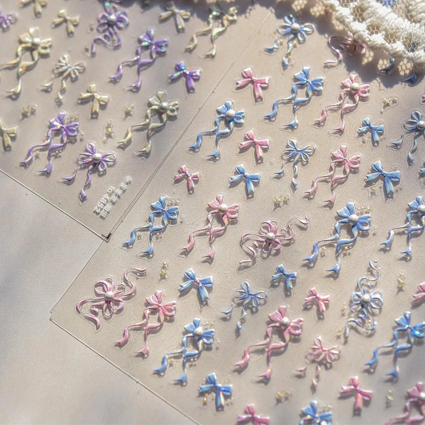 Ribbon Bow Nail Art Stickers Adhesive Embossed Pink Purple Bow Sticker Decals 