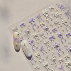 Ribbon Bow Nail Art Stickers Adhesive Embossed Pink Purple Bow Sticker Decals 