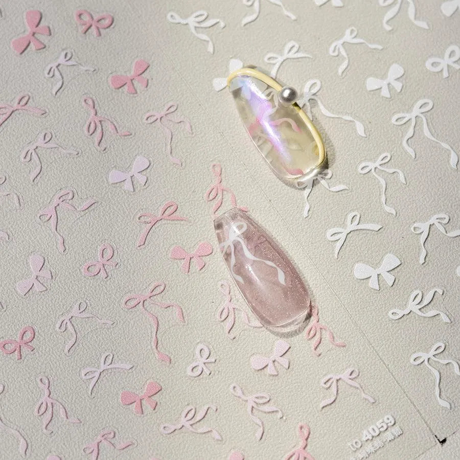 Ribbon Bows Nail Art Stickers Adhesive Embossed Sticker Decals 