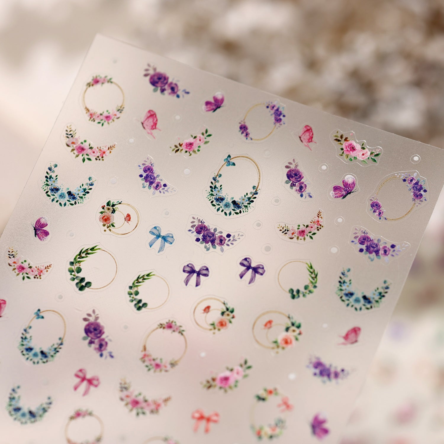 Romantic Floral Wreath & Bow Nail Art Stickers TK033