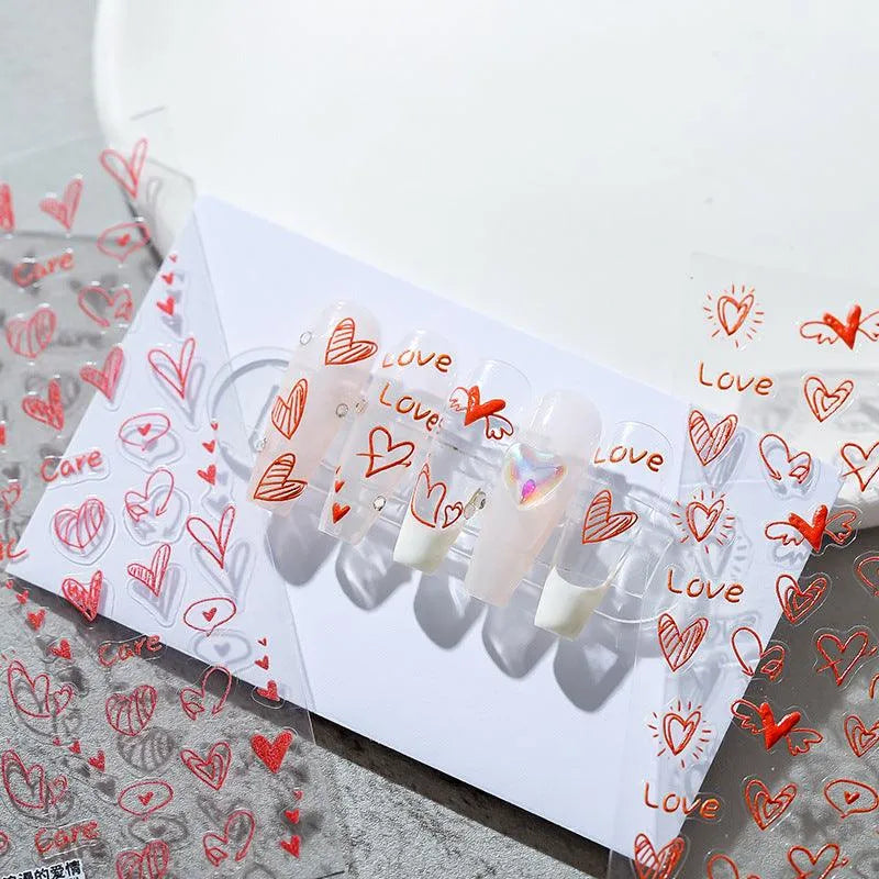 Romantic Love Nail Art Stickers Adhesive Sliders Red Heart Sticker Decals TS1509