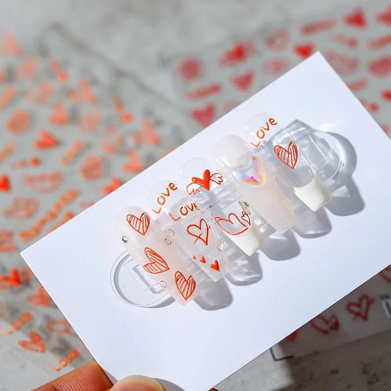 Romantic Love Nail Art Stickers Adhesive Sliders Red Heart Sticker Decals TS1509