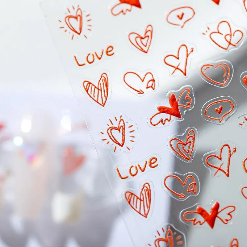 Romantic Love Nail Art Stickers Adhesive Sliders Red Heart Sticker Decals TS1509