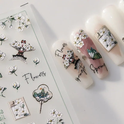 Black Rose Flower Nail Art Stickers Adhesive Slider Embossed White Rose Flower Sticker Decals MN174F