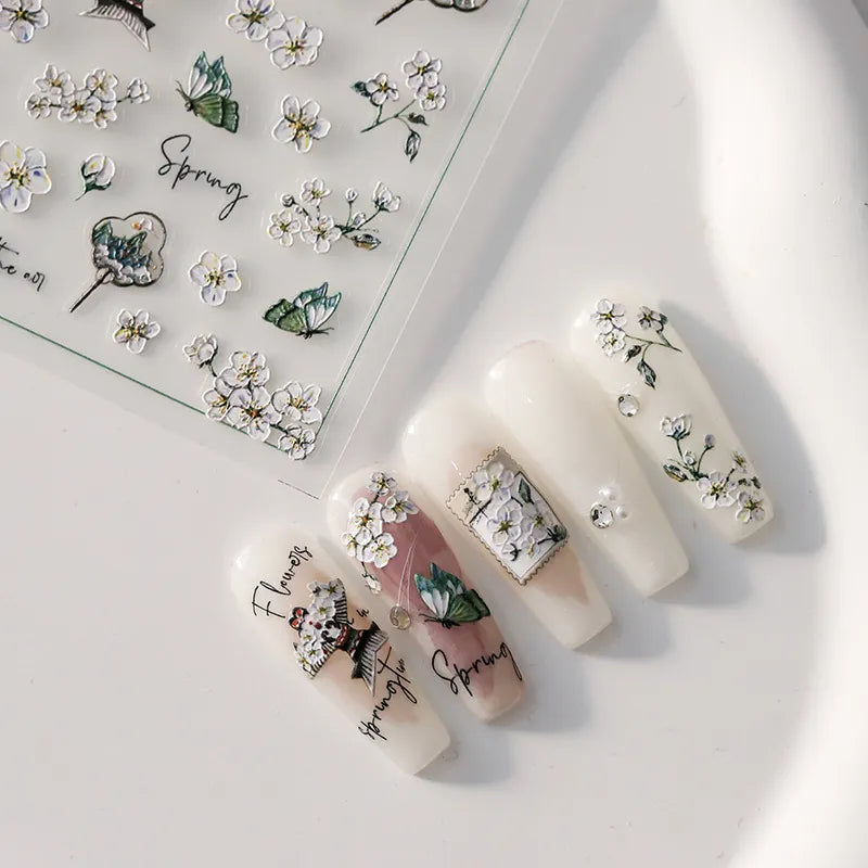 Black Rose Flower Nail Art Stickers Adhesive Slider Embossed White Rose Flower Sticker Decals MN174F