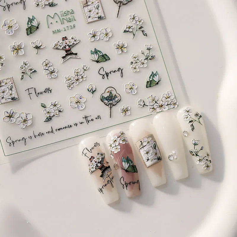 Black Rose Flower Nail Art Stickers Adhesive Slider Embossed White Rose Flower Sticker Decals MN174F