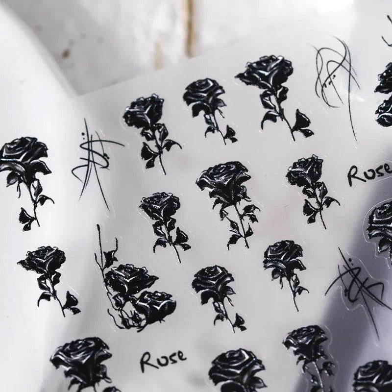 Rose Flower Nail Art Stickers Adhesive Slider Black Rose Sticker Decals TS2091