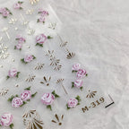 Rose Nail Art Stickers Adhesive Slider Metal Color Flowers Sticker Decals M319