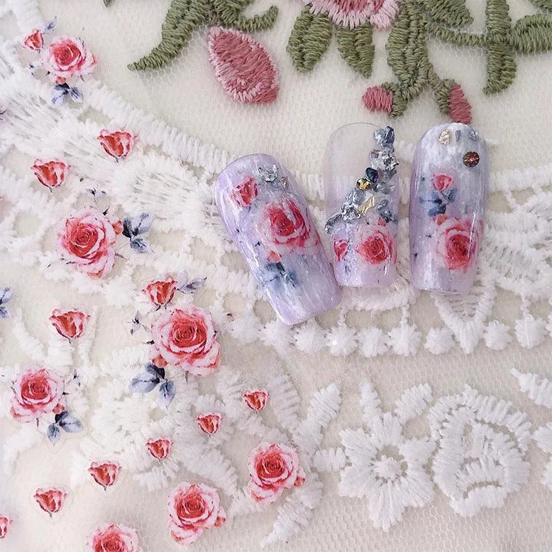 Rose Nail Art Stickers Adhesive Slider Rose Flowers Sticker Decals FS027