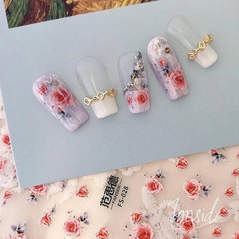 Rose Nail Art Stickers Adhesive Slider Rose Flowers Sticker Decals FS027
