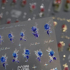 Rose Nail Art Stickers Metal Style Rose Flower Adhesive Embossed Sticker Decals MN303