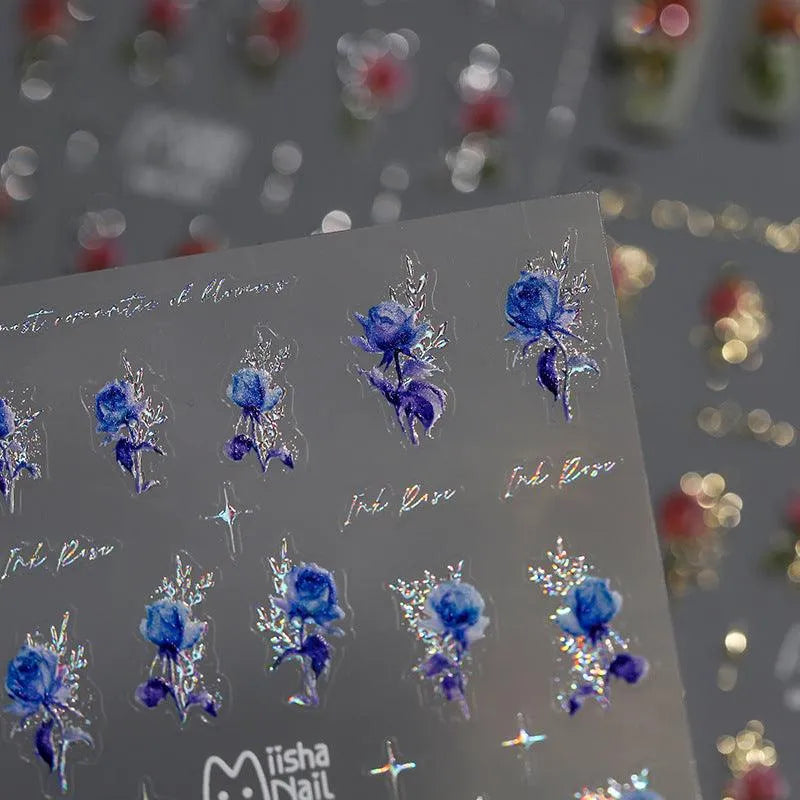 Rose Nail Art Stickers Metal Style Rose Flower Adhesive Embossed Sticker Decals MN303