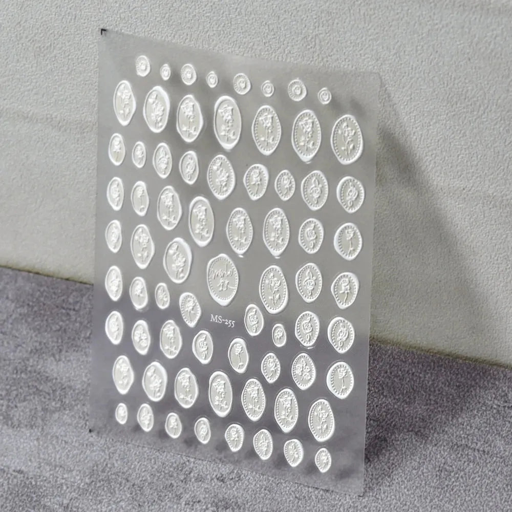 Rose Stamp Nail Art Stickers Adhesive Embossed Flower Signet Sticker Decals MS256