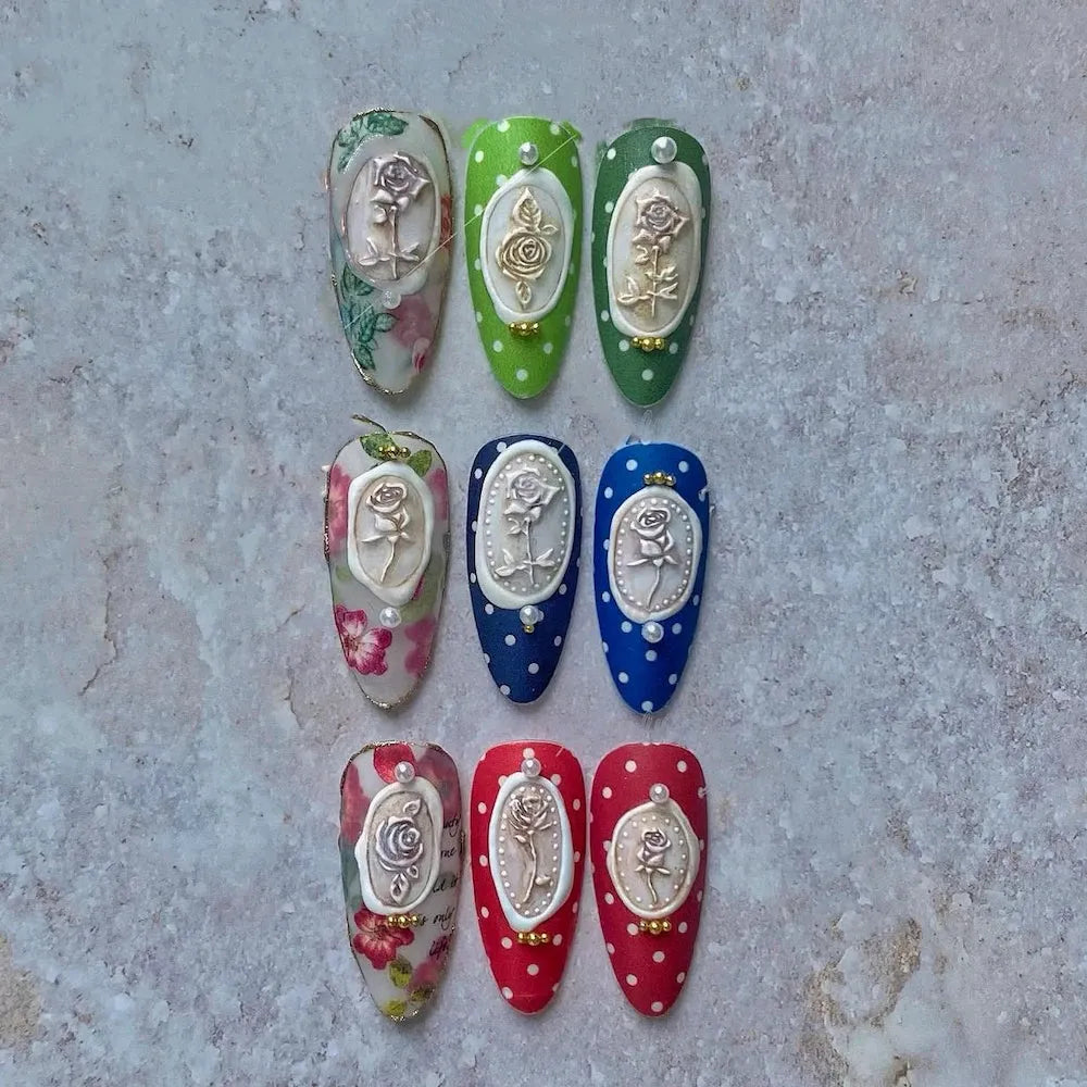 Rose Stamp Nail Art Stickers Adhesive Embossed Flower Signet Sticker Decals MS256