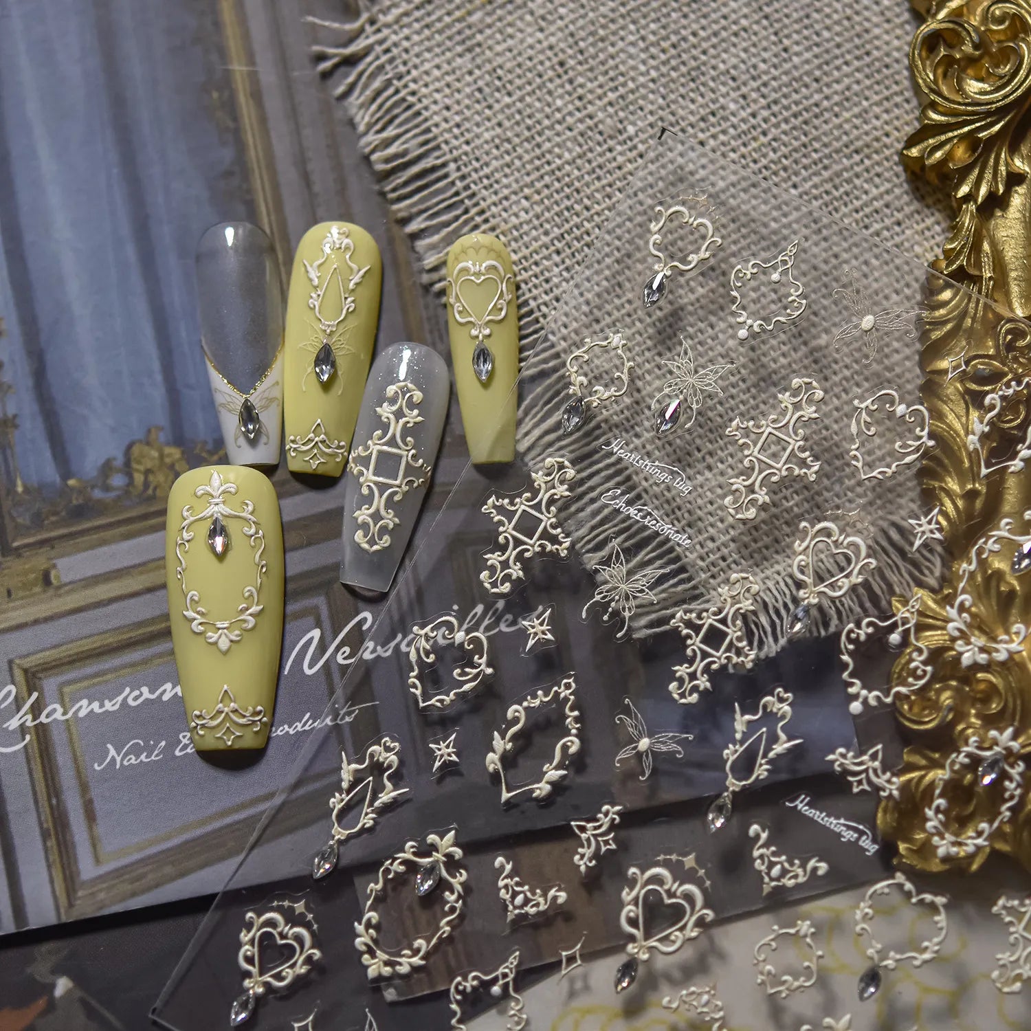 Royalcore Baroque 5D Nail Stickers | Embossed Filigree & Jewel Frame Decals