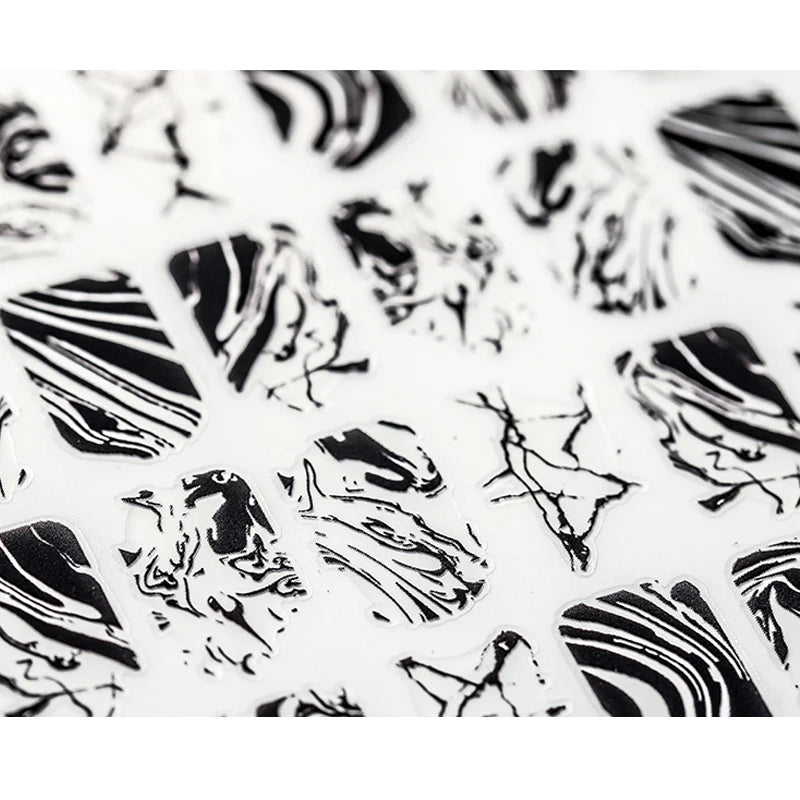 Black & White Marble Nail Stickers – 3D Ink Splash Full Wraps