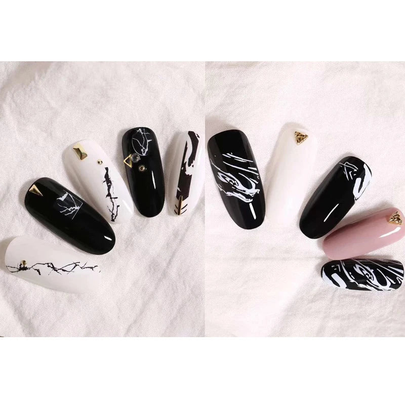 Black & White Marble Nail Stickers – 3D Ink Splash Full Wraps