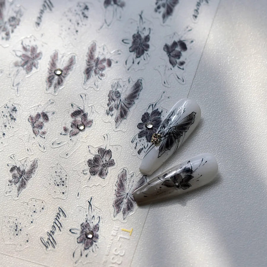 Rose Flower Nail Art Stickers Floral Leaf Adhesive Embossed Sticker Decals TL330