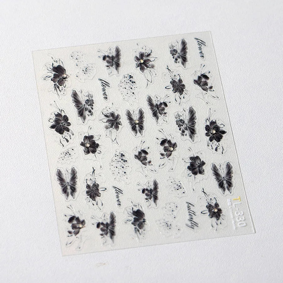 Rose Flower Nail Art Stickers Floral Leaf Adhesive Embossed Sticker Decals TL330