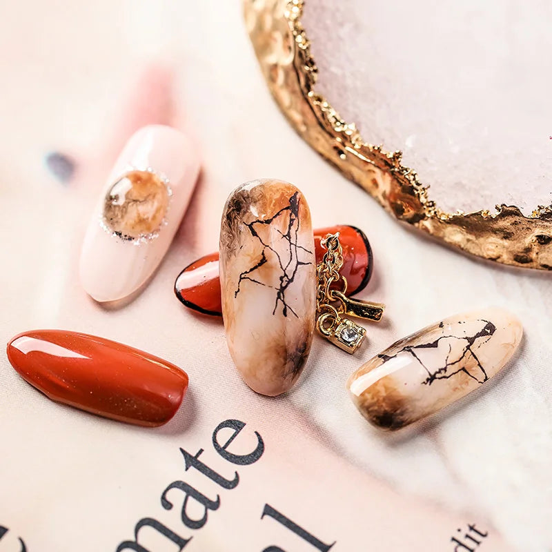 Black & White Marble Nail Stickers – 3D Ink Splash Full Wraps