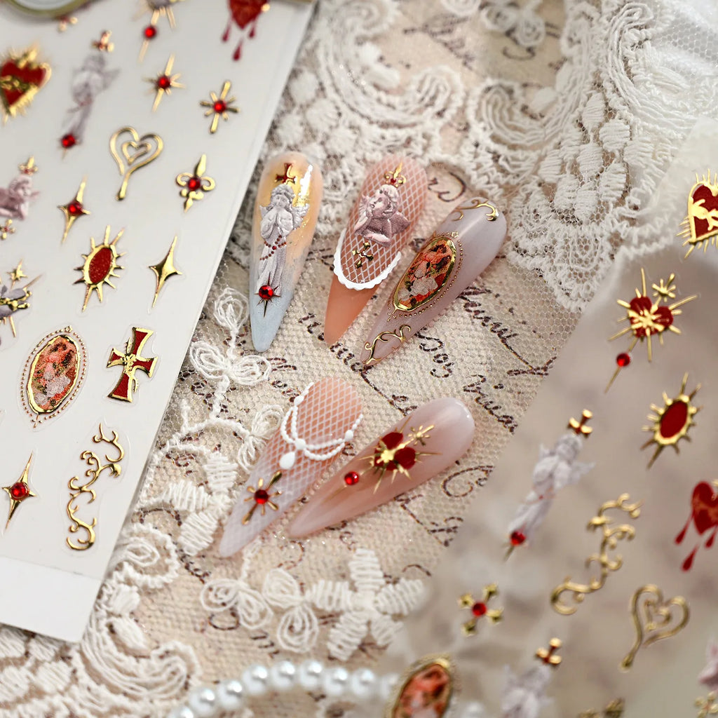 Sacred Heart Angel Nail Stickers | Vintage Gothic Cross Decals TL406