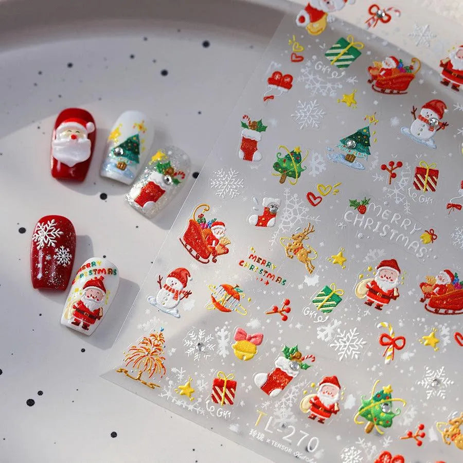 Santa Clause Nail Art Stickers Adhesive Embossed Christmas Deer Sticker Decals TL270