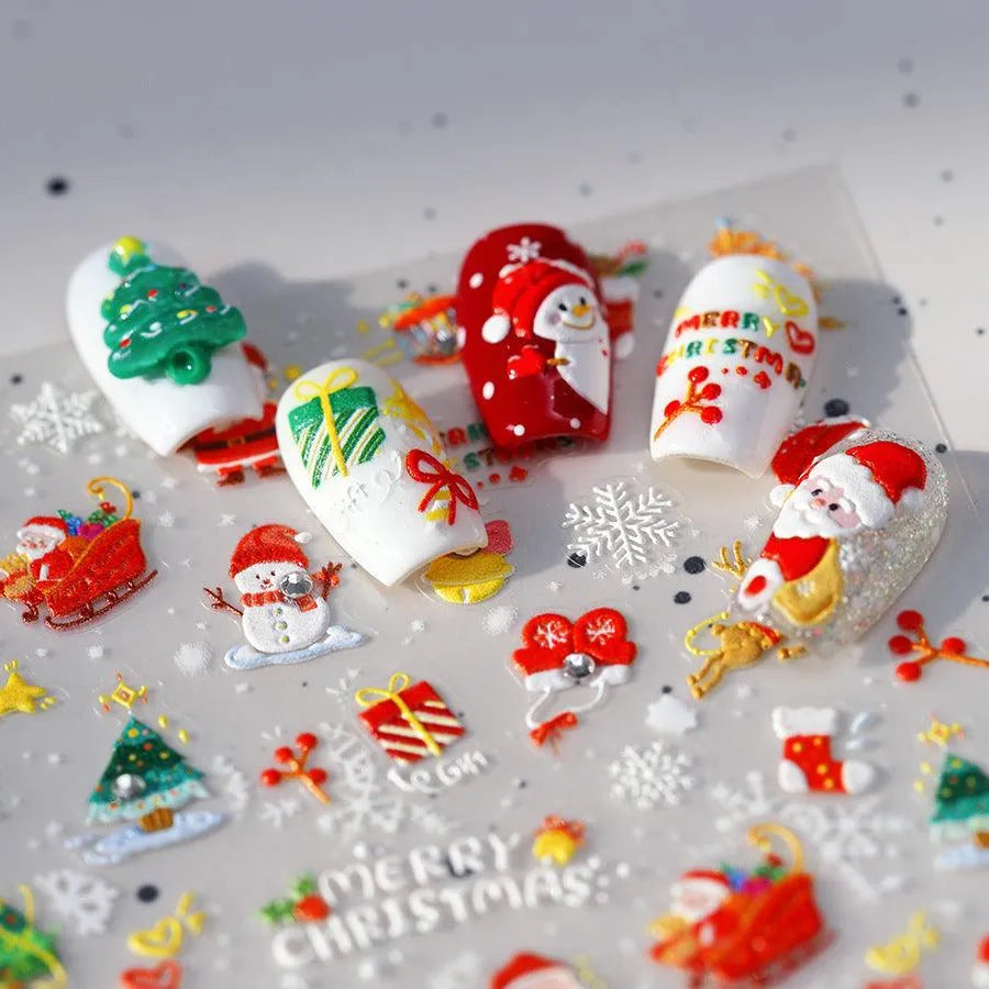 Santa Clause Nail Art Stickers Adhesive Embossed Christmas Deer Sticker Decals TL270