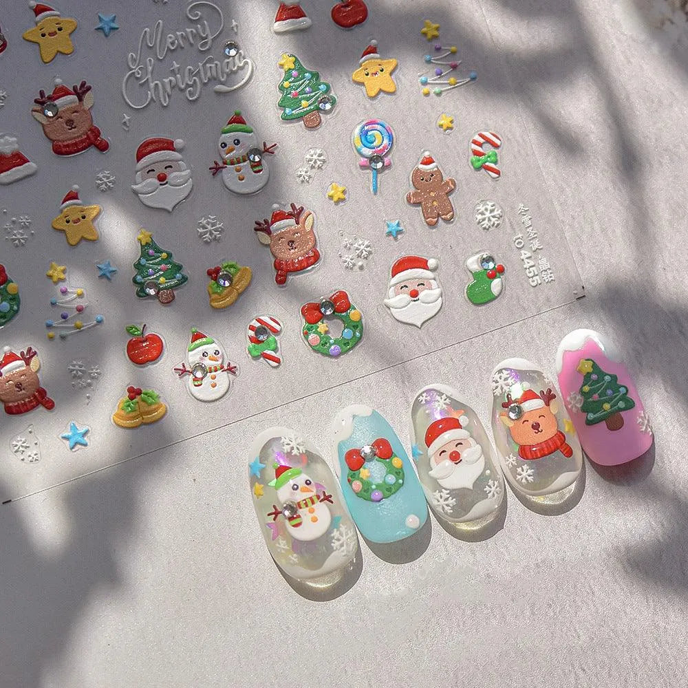 Santa Clause Nail Art Stickers Xmas Tree Embossed Snowman Sticker Decals to4455