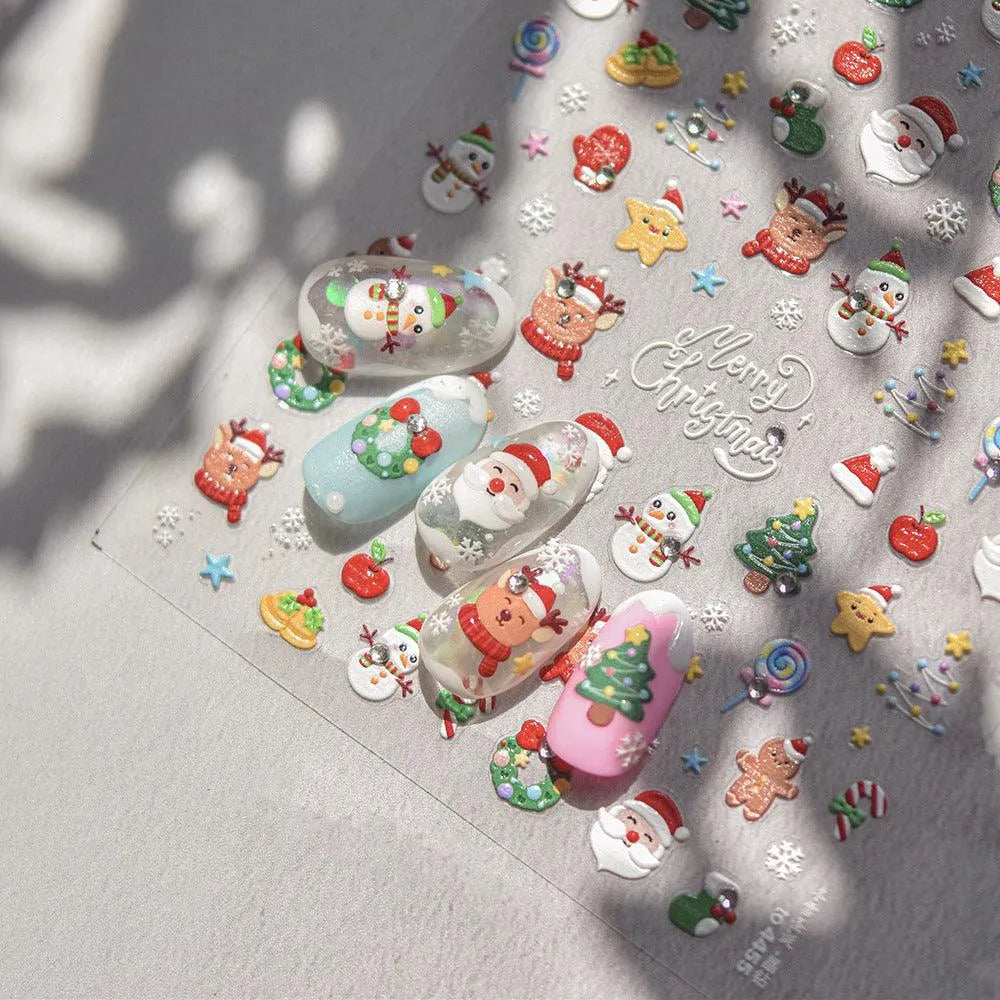 Santa Clause Nail Art Stickers Xmas Tree Embossed Snowman Sticker Decals to4455