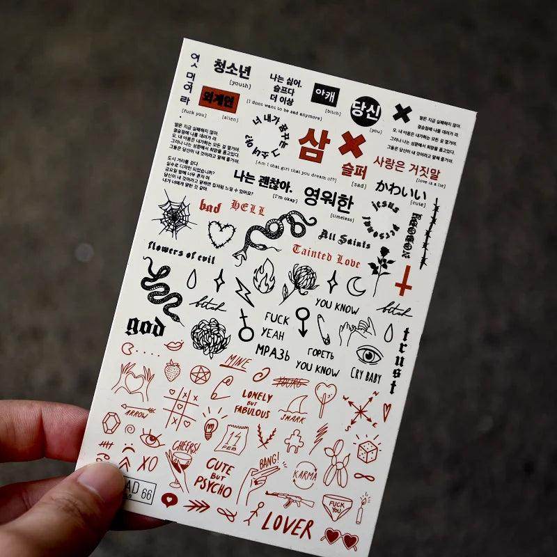 Korean Style Nail Slider Decals Gothic Letter Transfer Water Decals Snake Inscriptions Water Decal Nail Art Tattoos - Nail MAD