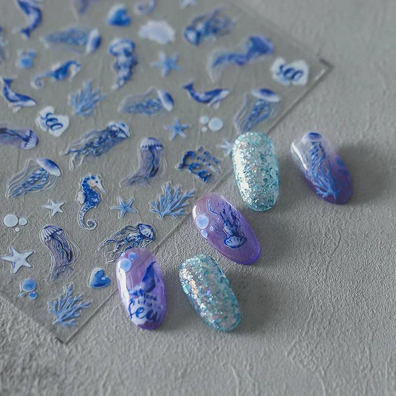 Sea Life Nail Art Stickers Jellyfish Starfish Coral Adhesives Sticker Decals 
