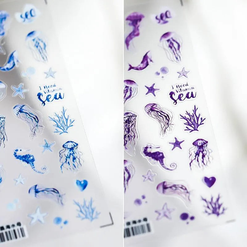 Sea Life Nail Art Stickers Jellyfish Starfish Coral Adhesives Sticker Decals 