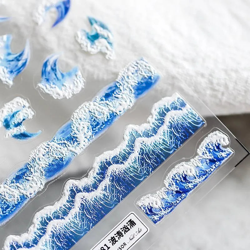 Sea Waves Nail Art Stickers Adhesives Gradient Summer Ocean Sticker Decals 