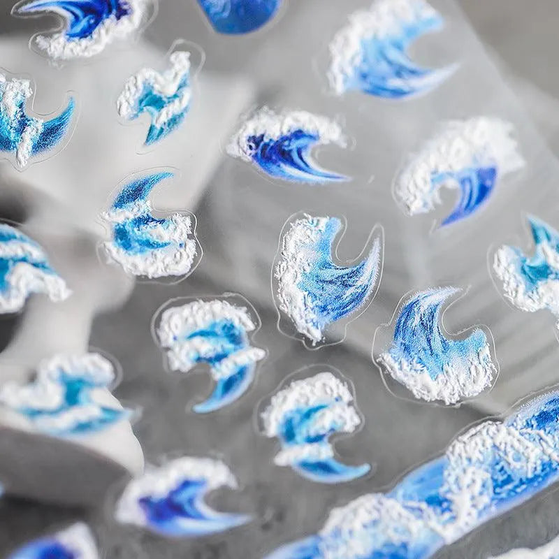 Sea Waves Nail Art Stickers Adhesives Gradient Summer Ocean Sticker Decals 