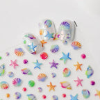 Seahorse Nail Stickers Colorful Shell Adhesive Embossed Summer Nail Art Sticker Decals M367