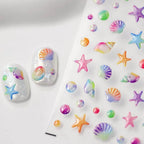 Seahorse Nail Stickers Colorful Shell Adhesive Embossed Summer Nail Art Sticker Decals M367
