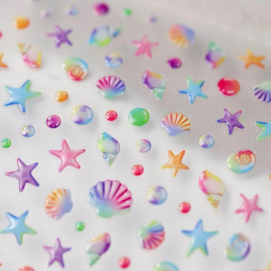 Seahorse Nail Stickers Colorful Shell Adhesive Embossed Summer Nail Art Sticker Decals M367